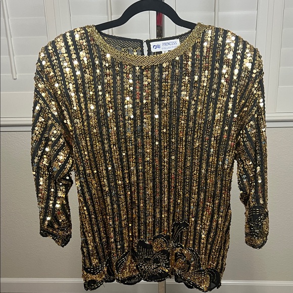 princess collection Tops - Vintage 80’s Gold and Black Sequin Top by Princess Collection